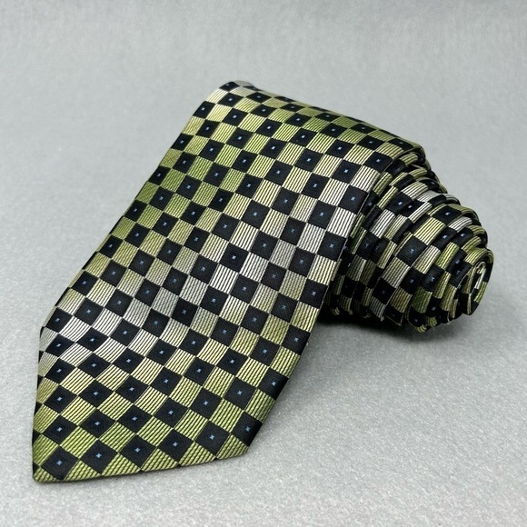 Bergamo New York Polyester Tie Yellow Black Geometric Men Necktie 3.5 Inch Wide - Picture 1 of 6